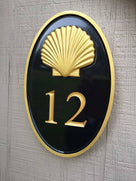 Black and gold House number sign with Realistic Shell  (A169)