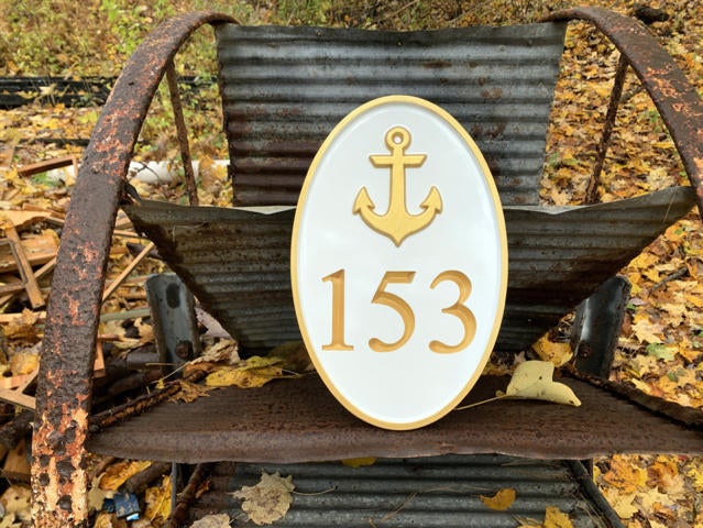 House number sign with anchor or other stock image weatherproof (A312) House Number with Nautical Theme The Carving Company