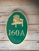 Carved Road Address plaque - House number with adirondack chair or other stock image (HN1) - The Carving Company