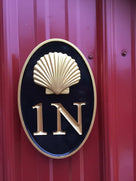 House number sign with Realistic Scallop Shell - Carved Street address marker (A169) - The Carving Company