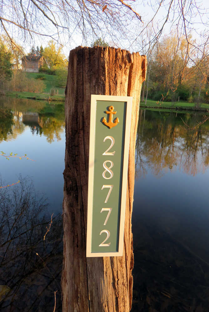 Vertical Address Number Sign - With Anchor or other image - Use Three colors (HN34) House Number with Nautical Theme The Carving Company