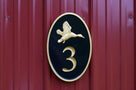 NEW! - House number sign with Realistic Flying Duck - Carved Street address marker (A179) - The Carving Company