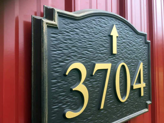Custom Carved Road Number with Arrow in any direction- Street address Sign (A181) - The Carving Company side view