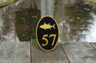 Any color Carved House number with gold tuna on black background