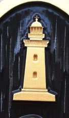 Any color Carved House number with close up of gold lighthouse