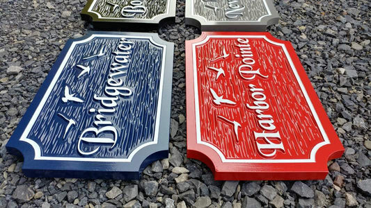 Custom Carved Estate Name sign with Seagull or other images - Beach theme (LN57) - The Carving Company close up iso view