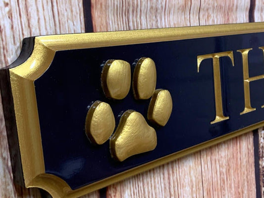 Custom Carved Quarterboard sign with 3D paw prints - Add your name or place (Q98) Quarterboard The Carving Company
