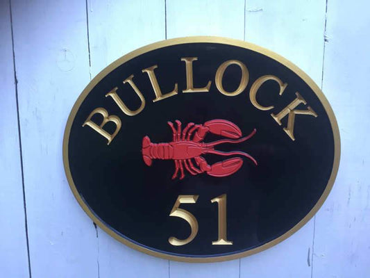 Custom made House Entrance Sign with Last Name and Lobster (LN49) - The Carving Company