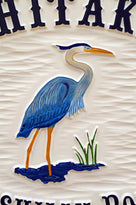 Carved Address plaque with Last Name and blue heron - close up of bird (A111) - The Carving Company