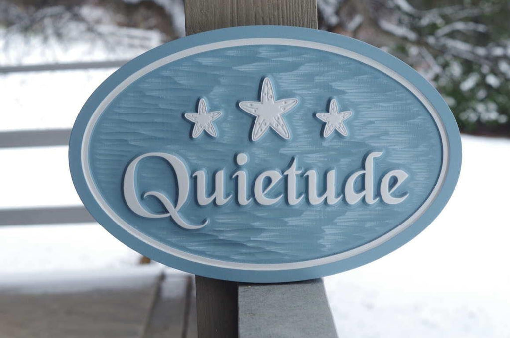 Beach themed Oval House Name Plaque with 3 Starfish (S14) - The Carving Company