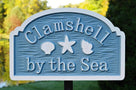 Custom Beach Address sign with sea shells and starfish (S13) - The Carving Company