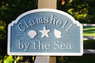 Custom Beach Address sign with sea shells and starfish (S13) - The Carving Company