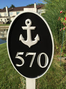 Carved Road Address plaque - House number with anchor or other stock image (HN1) - The Carving Company close up front view
