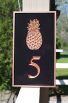 Carved Street Address plaque / House number with pineapple or other symbol (A105) - The Carving Company