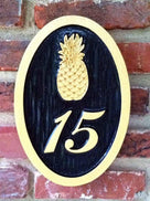 Custom Carved Weatherproof House Number sign with Pineapple or other image - Oval (A112) - The Carving Company