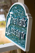 Address Sign with Family Last Name and Heron Image (A132) - The Carving Company