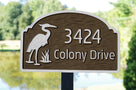 Address Sign with Family Last Name and Heron Image (LN27) - The Carving Company