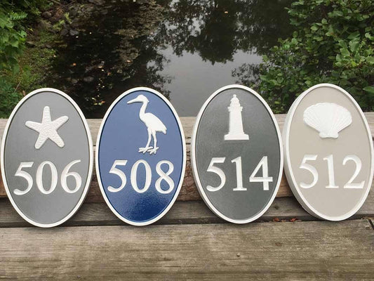 Carved Street Address plaque - House number with Great Blue Heron or other stock image (A116) - The Carving Company