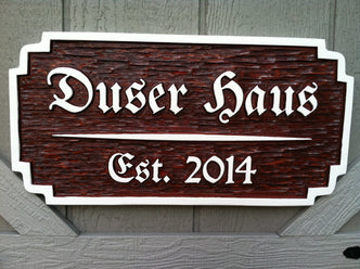 Custom Carved Cedar German Haus established sign (LN13) - The Carving Company