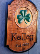Custom Carved Family Name sign with shamrock (LN3) - The Carving Company