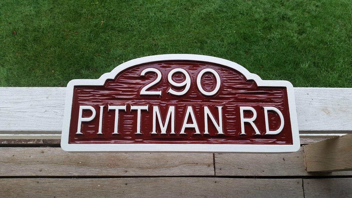 Arched top House number sign with Street Address (A92) - The Carving Company