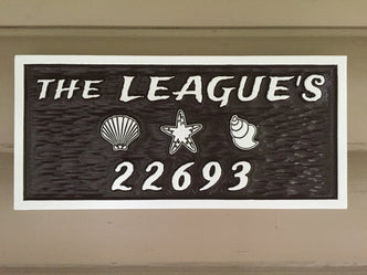 Custom House Marker / Street Number with Last Name plaque - beach theme (LN25) - The Carving Company