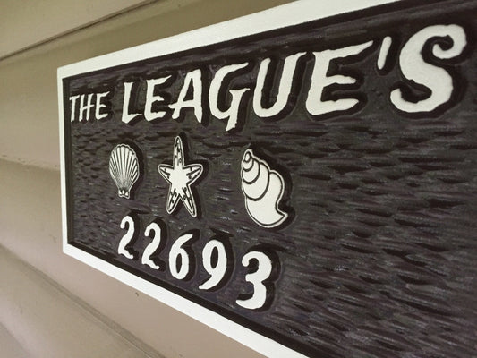 Custom House Marker / Street Number with Last Name plaque - beach theme (LN25) - The Carving Company