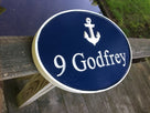 Nautical Street Address Marker  with anchor - Classic Oval (A79) - The Carving Company