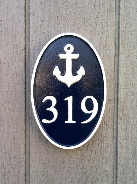 House number sign with anchor or other stock image weatherproof (A312) - The Carving Company