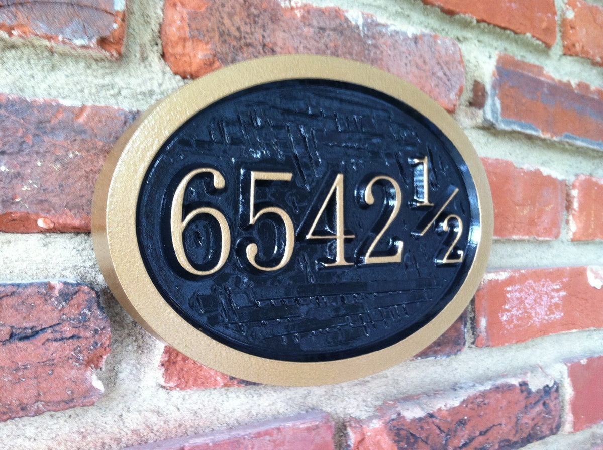 House number plaque with 1/2 - Custom Carved Signs (A70)