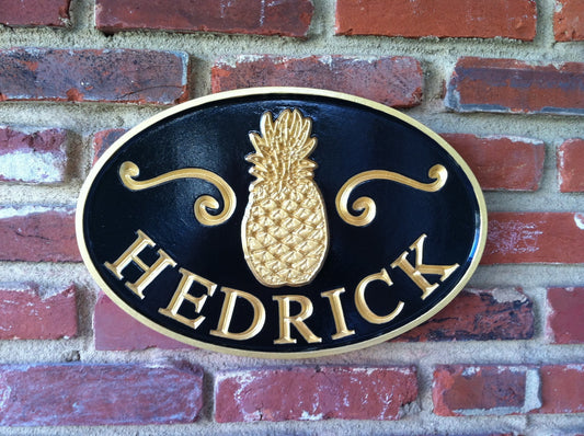 Family Entrance Welcome Sign with Pineapple - Personalized (LN18) - The Carving Company