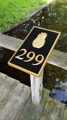 Carved Street Address plaque / House number with Pineapple (A84) - The Carving Company