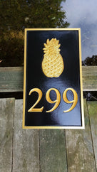 Carved Street Address plaque / House number with Pineapple (A84) - The Carving Company