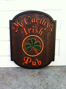 Classic Cedar Carved Personalized Pub Sign with Shamrock (BP3) - The Carving Company