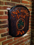 Classic Cedar Carved Personalized Pub Sign with Shamrock (BP3) - The Carving Company
