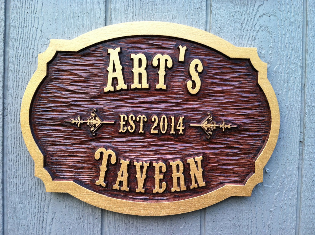Customized Oak Wood Carved Tavern - pub - Bar Sign (BP20) - The Carving Company