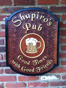 Custom Carved Cedar Pub Sign with Custom Image and tag line (BP26) - The Carving Company