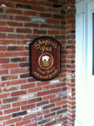 Custom Carved Cedar Pub Sign with Custom Image and tag line (BP26) - The Carving Company