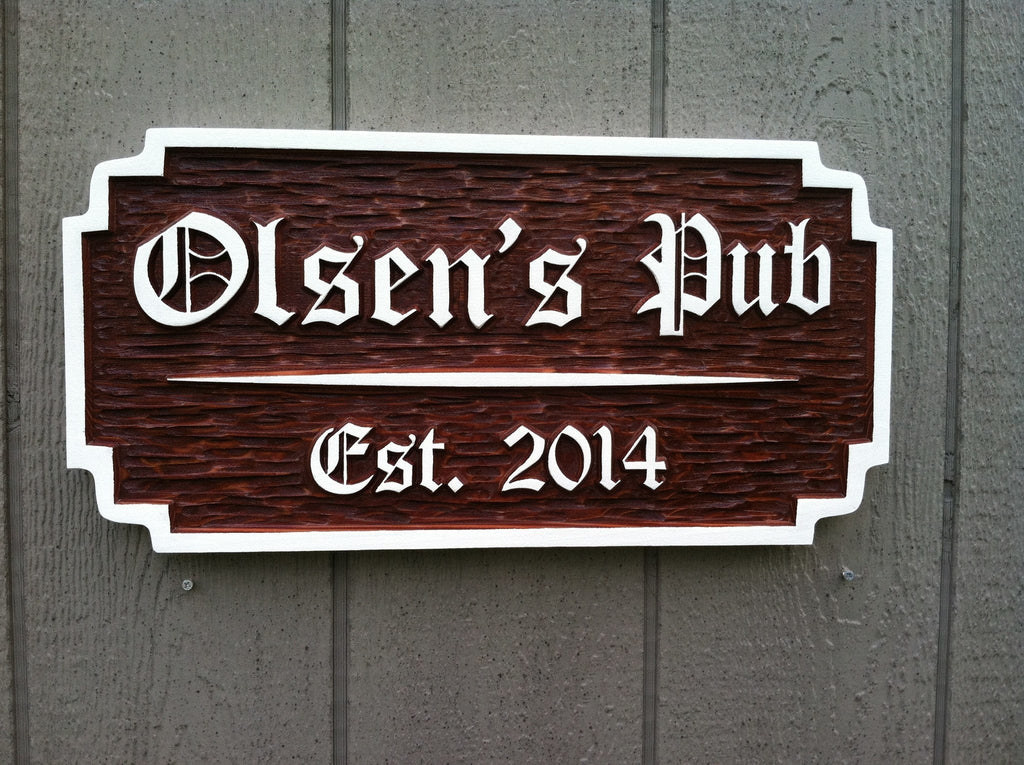 Personalized Old English Bar / Pub Sign - Custom Carved Cedar Wood Signs (BP22) - The Carving Company
