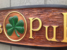 Custom Carved Cedar Pub Sign with Shamrock - horizontal (BP14) - The Carving Company