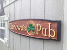 Custom Carved Cedar Pub Sign with Shamrock - horizontal (BP14) - The Carving Company