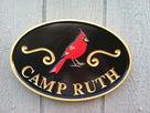 Personalized Camp Name Entrance Sign With Cardinal or other bird (C6) - The Carving Company