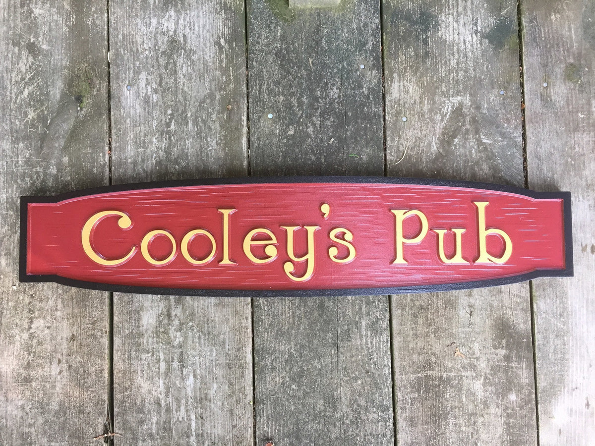 Custom Carved Painted Cedar Pub Sign (BP60) - The Carving Company