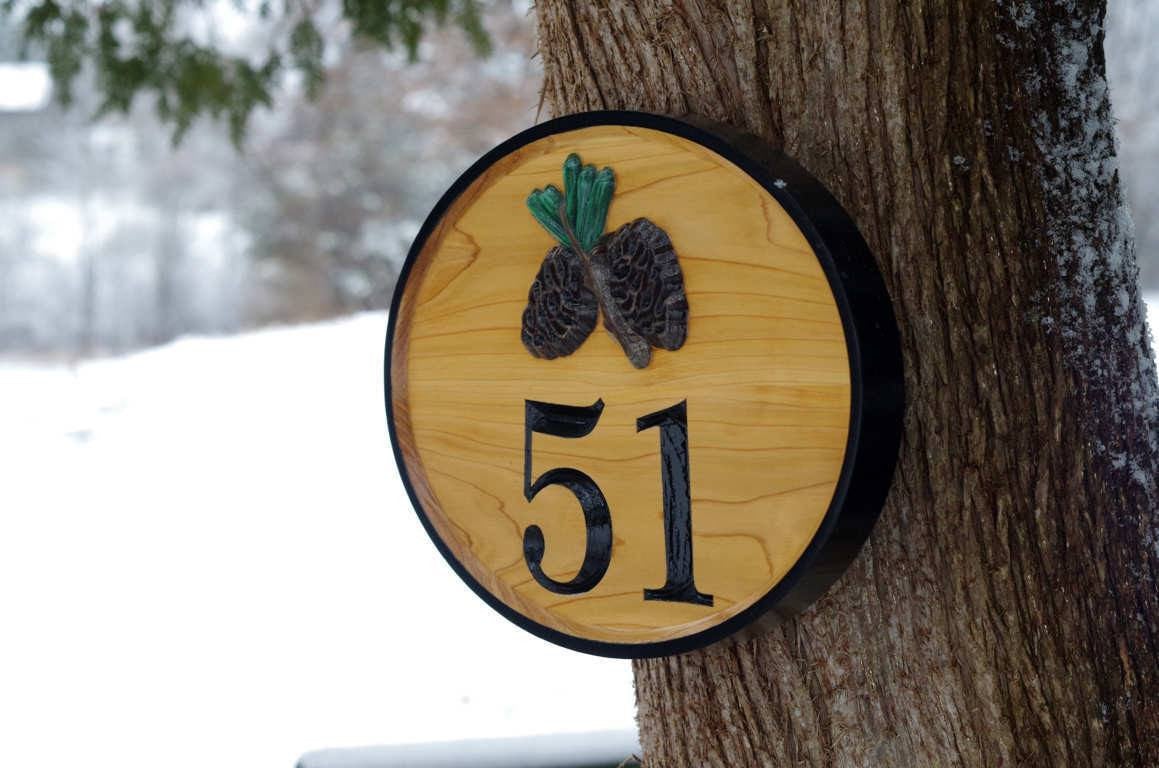Pinecone House Number sign - Carved Cedar (A166) - The Carving Company