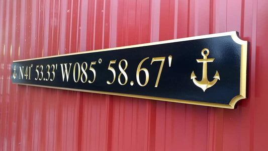 Coordinates Sign - Custom Carved Quarterboard - Add your Coordinates or Text (Q50) - The Carving Company