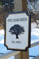 Personalized Name Entrance Sign With Sycamore Tree or other image - Custom Carved Address Sign (LN42) - The Carving Company