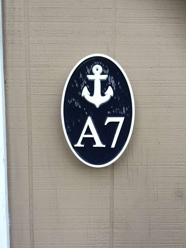 Carved Street Address plaque / House number and letter with anchor (A138) - The Carving Company