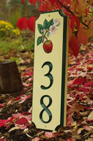 Custom Carved Street Address sign / House number with Apple and Blossom (A122) - The Carving Company