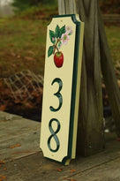 Custom Carved Street Address sign / House number with Apple and Blossom (A25) - The Carving Company