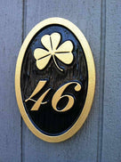 House Number Weatherproof Custom Carved Sign with shamrock or other image - Oval (A6) - The Carving Company